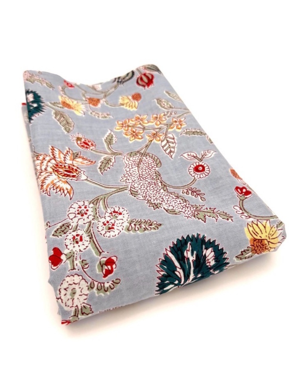 Indian Hand Blocked Floral Print Cotton  - Light Blue 45” Wide x 2.2 yards
